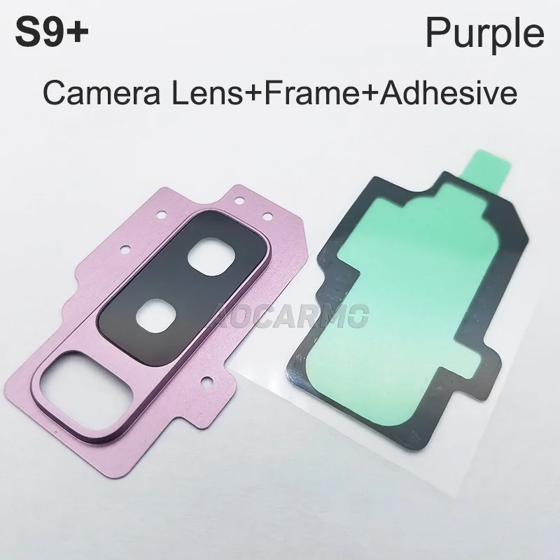 Aocarmo 5 шт для samsung Galaxy S9+ Задняя Камера объектив Стекло с защитой от повреждений и кольцом Крышка передняя рамка клей SM-G9650/DS большие 6," Замена