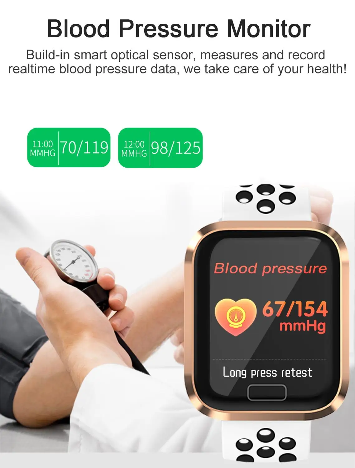 Новейший фитнес-браслет большой цветной экран монитор сердечного ритма кровяное давление Spo2 умный Браслет трекер активности часы