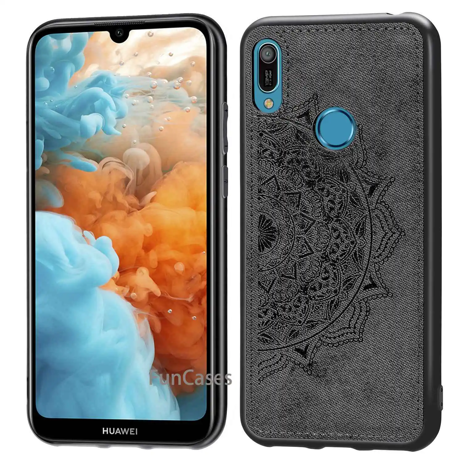 Mandala flower 3D Embossed pattern Case For Huawei Y6 2019 Cover TPU Leather PC hard Coupe | Мобильные телефоны и