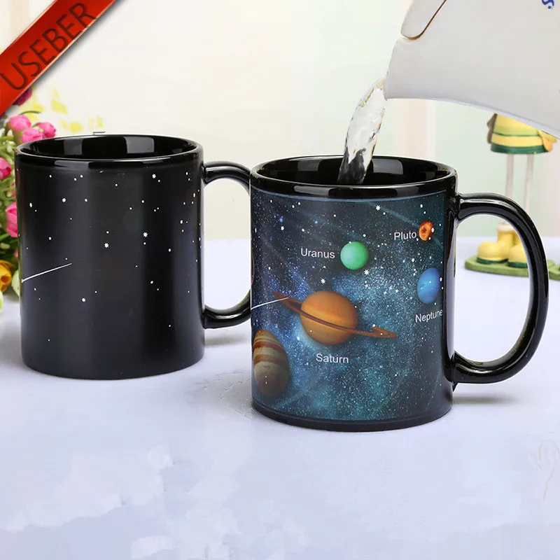 Online Sistema Solar taza que cambia de Color cambio de galaxia tazas sensibles al calor sublimación café té tazas de cambio de Color mágico