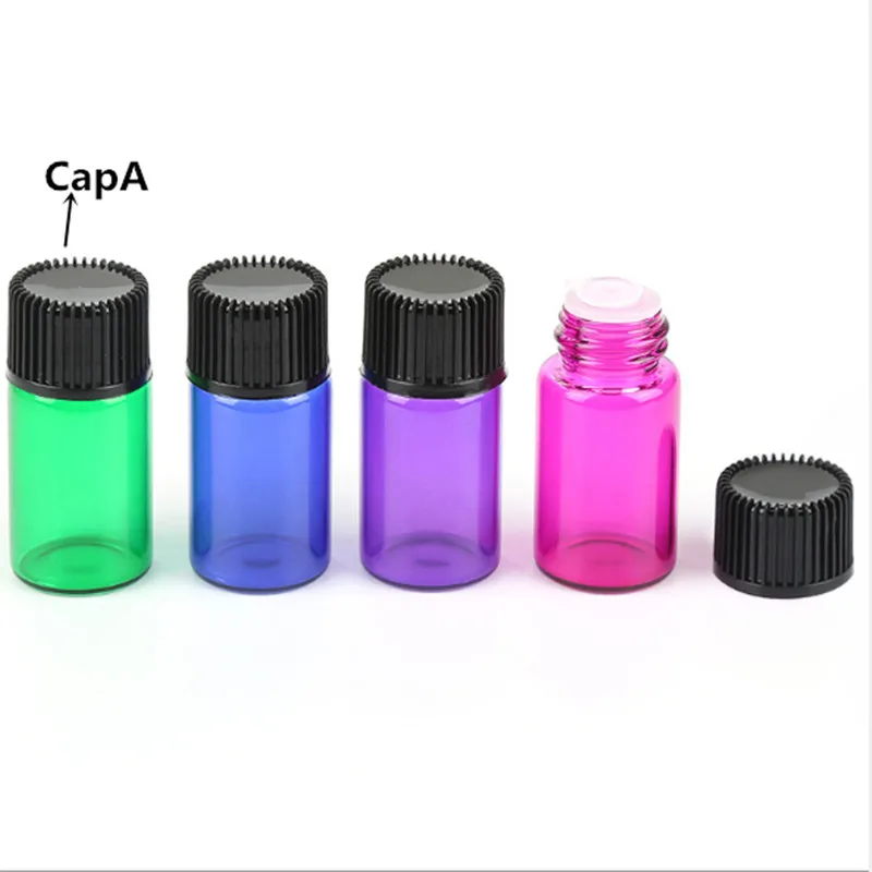 

10ps 2ml Mini Glass Bottle Oil Vials Bottles with Orifice Empty Essential Oil Refillable Bottle With Black/White Lid Wholesale
