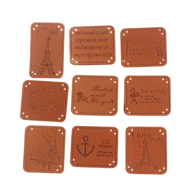 Useful New 9/10/12pcs PU Leather Brown Labels DIY Handmad Garment Embroidered Labels Cloth Craft ...
