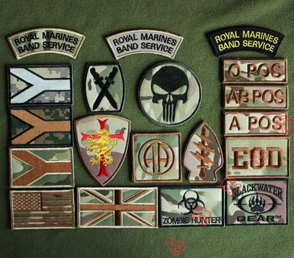 

Camouflage Embroidery Tactical Patch Fabric Zombie Hunter Badge Hook Loops Morale Cloth Blackwater Armband America UK Flag Patch