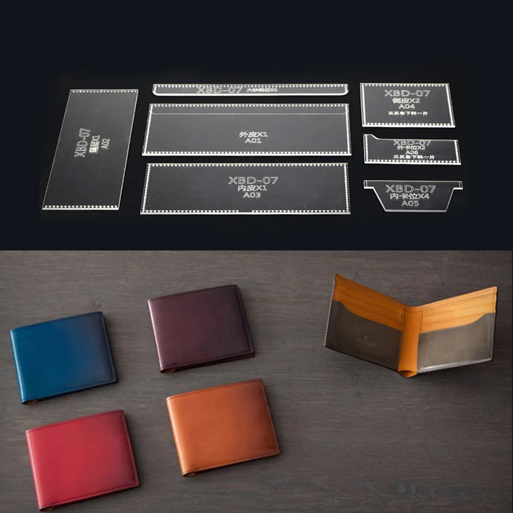 7 Pieces Leather Craft Handmade Clear Acrylic Purse Short Wallet Pattern Stencils Templates