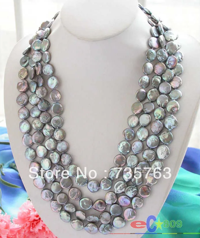 

HOT 00685 Long 100" 14mm gray coin freshwater pearl cultured necklace