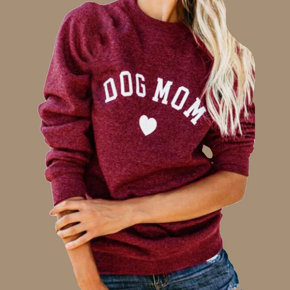 Толстовка с надписью Dog Mom Poleron Mujer красный пуловер Черный свитшот большие размеры