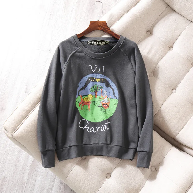 2019 Spring autumn women's sweatshirts Chic casual loose Tarot print hoodies Top A208 2019 Spring autumn women's sweatshirts Chic casual loose Tarot print hoodies Top A208