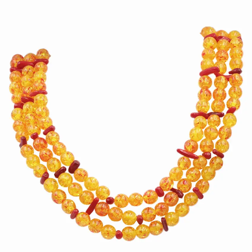 

Fashion Layers Chain Necklace Round Bodhi Bead Fire Golden Resin Ambers Prayer Faux Beeswax Natural Coral Necklaces Jewelry A730