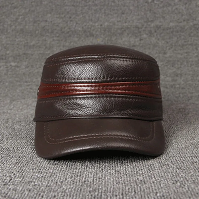 Kaufen Einstellbare Größe Leder Baseball Kappe Männer der Winter Hut Neue Dicker Warm Rindsleder Einfache Mode Männlichen Knochen Hysterese vati hüte