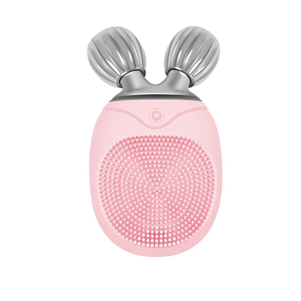

3 In 1 Portable Electric Massage Facial Cleansing Brush Silicone Vibrating Washing Mini Wrinkles Reducing Soft 3D Roller Face