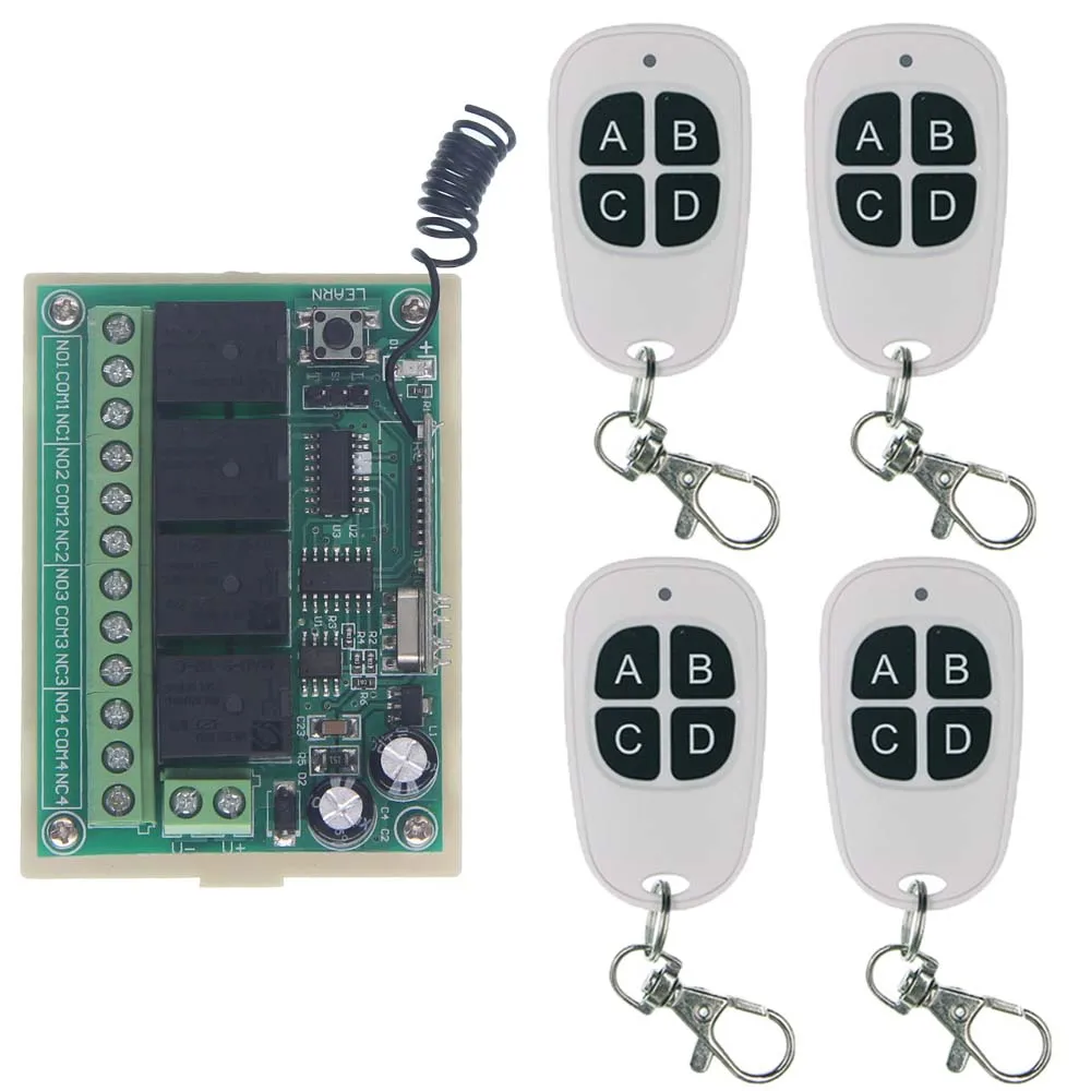 

Wireless Remote Control Switch 315 433 MHz DC 12V Module + 4CH 4 CH Button RF Relay For Light & Door & Pump