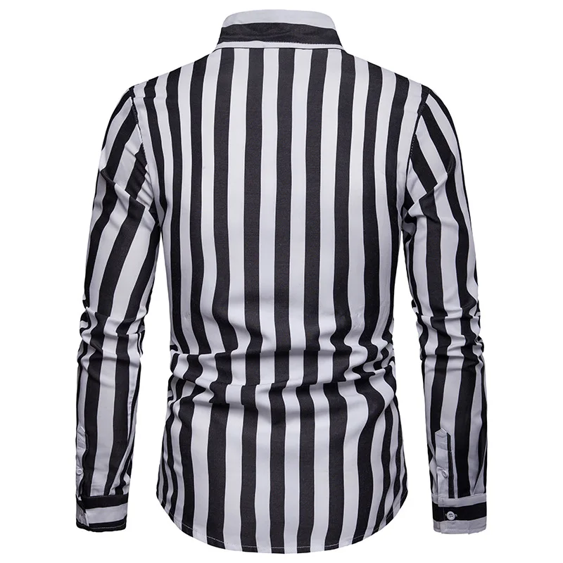 الرجال التباين أسود أبيض مخطط اللباس قمصان عادية سليم صالح زر أسفل قميص الرجال طويلة الأكمام قميص رسمي للأعمال مع جيب 2XL الرجال التباين أسود أبيض مخطط اللباس قمصان عادية سليم صالح زر أسفل قميص الرجال طويلة الأكمام قميص رسمي للأعمال مع جيب 2XL