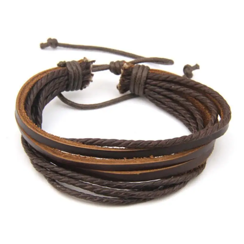 

Vintage Leather Braided Rope Bracelet Simple Adjustable Multilayer Wristband Bracelets & Bangles Shellhard Mens Womens Jewelry