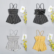 Дети девочки Повседневное нагрудник брюки полосатый принт на комбинезон без рукавов без спинки Дети Спортивный костюм для девочек Комбинезоны Одежда для новорожденных