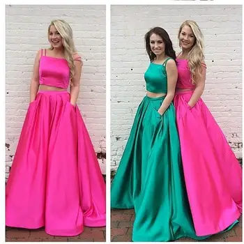 

new sexy backless a line bridesmaid dresses New Two Piece Satin Long dresses