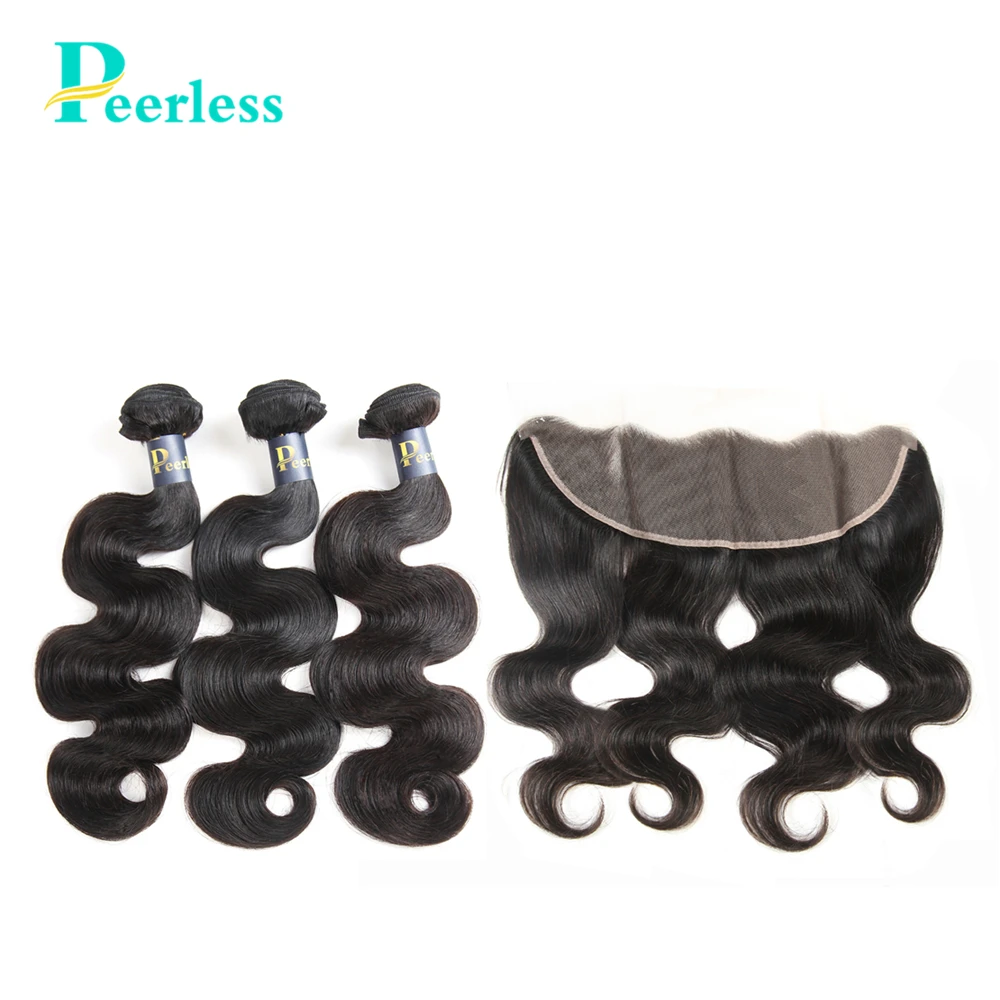 

PEERLESS Virgin Hair Peruvian Body Wave Bundles With Frontal 13*4 Lace Unprocessed Raw Human Hair Extension Natural Color