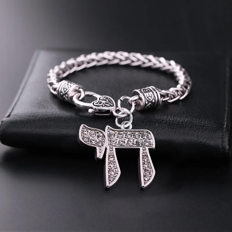Fishhook дропшиппинг белый кристалл Chai кулон Религиозный браслет религиозный мужской браслет Модный женский браслет