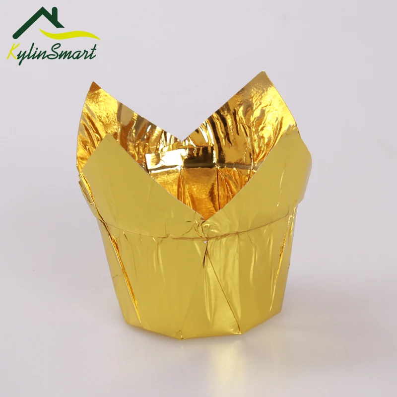 

50PCS High Temperature Resistant Cake Paper Cup Tulip greaseproof paper wraps Cupcake Cases GOLD baking cups Muffin Baking Cases