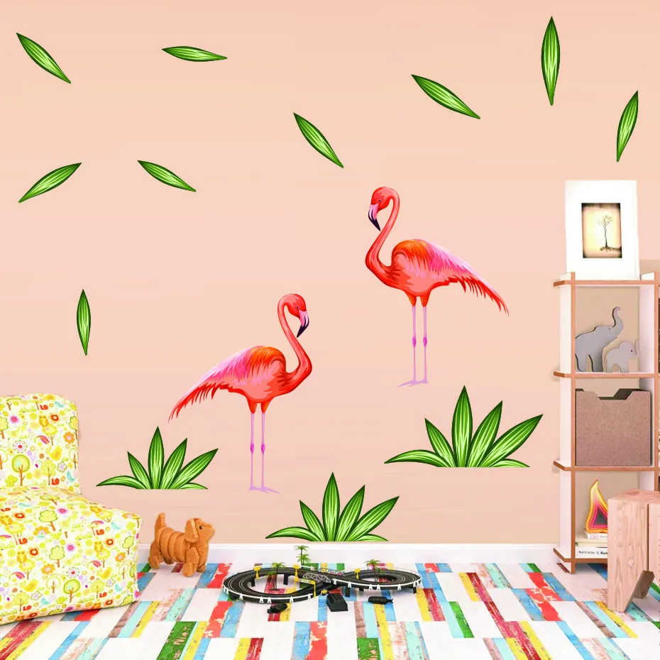 Elegant Flamingo on the grass Wall Decals Children's Kids Girl Art Vinyls Stickers Room Bedroom Home Decorative Wallpaper Mural (4)