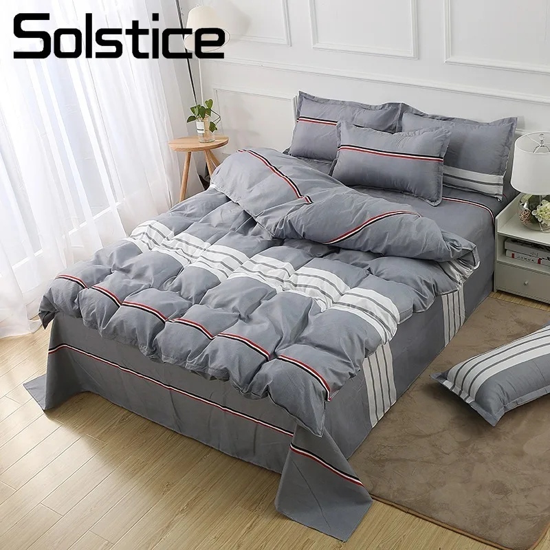 

Solstice Home Textile Nordic Simple Stripe Bedding Set Gray Duvet Cover Sheet Pillowcase Teen Adult Man Bed Linen King Queen Set