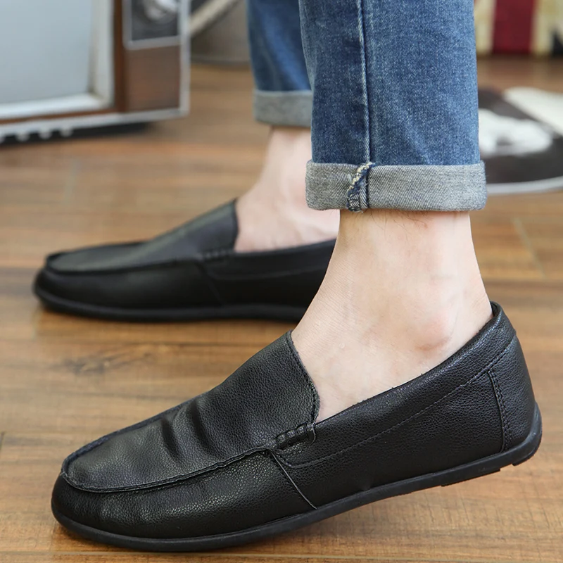 Summer Male Shoes Casual PU Leather Flat Heels Men Moccasins Round Toe ...