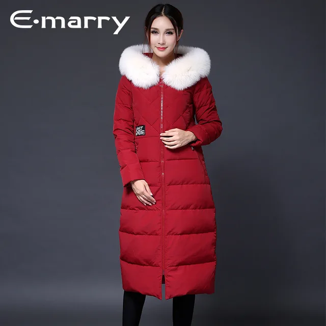 Cheap New Arrive Winter Womens Down Coat Hood Red Woman Light Jacket Luxury Western Fashion Long Down Jacket Warm Coat Slim Fur Coat