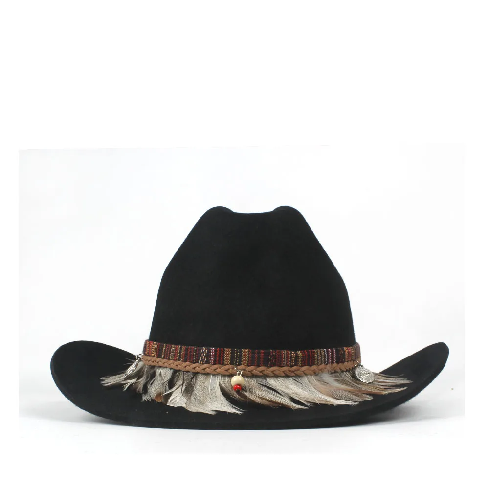 Шерсть для женщин и мужчин шерсть с кисточками западная ковбойская шляпа джентльмен папа черный Outback Sombrero Hombre Монтана шляпа 57-59 см - Цвет: Black