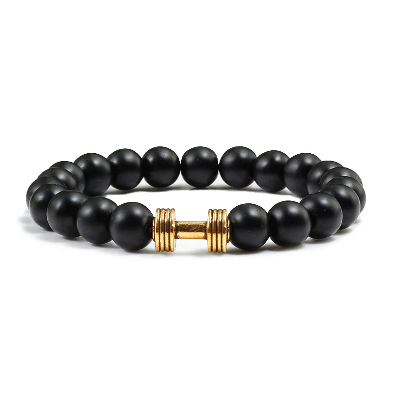 

2018 Mens Nature Stone Bracelets Charm Yoga Fitness Energy Bead Bracelet Gold Dumbbell Fashion Jewelry Accessories For Women Men