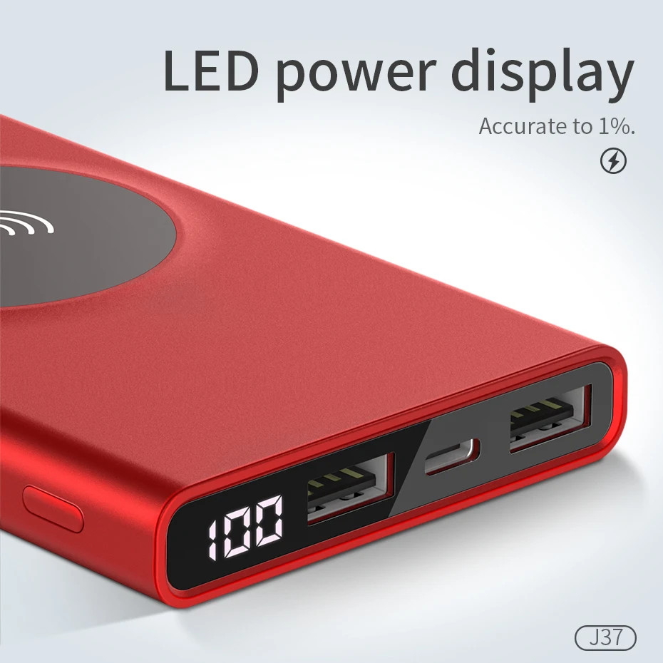 НОСО 10000 мАч QI Беспроводное зарядное устройство power Bank Dual USB с цифровым дисплеем
