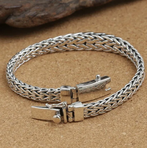 925 Sterling Silver Fashion Jewelry Retro Thai Men Weave Rope 925 Sterling Silver Fashion Jewelry Retro Thai Men Weave Rope Bracelet Convenient