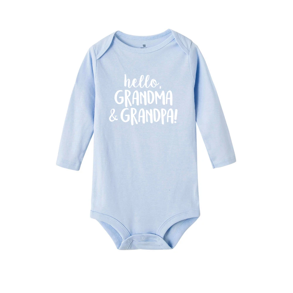 Детские боди с надписью «Hello Grandpa& Grandma»; сезон осень; одежда для маленьких мальчиков и девочек наивысшего качества; хлопковое нижнее белье с длинными рукавами; комбинезон для малышей - Цвет: RB79-LRPLB-