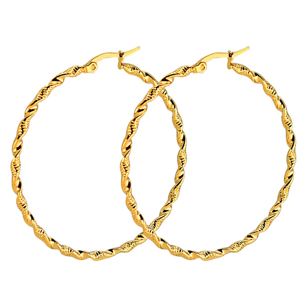 

New Korean large earrings for women trend twist gold round earrings circle female jewelry stainless steel women gifts