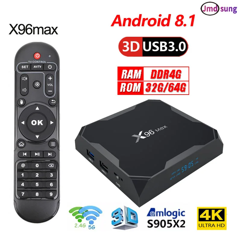 

2019 x96 max Tvbox Android 8.1 4GB DDR4 Ram 64GB 4k Smart tv box x96max Amlogic s905x2 Quad Core Dual WIFI PK Mi box Htv Box 5
