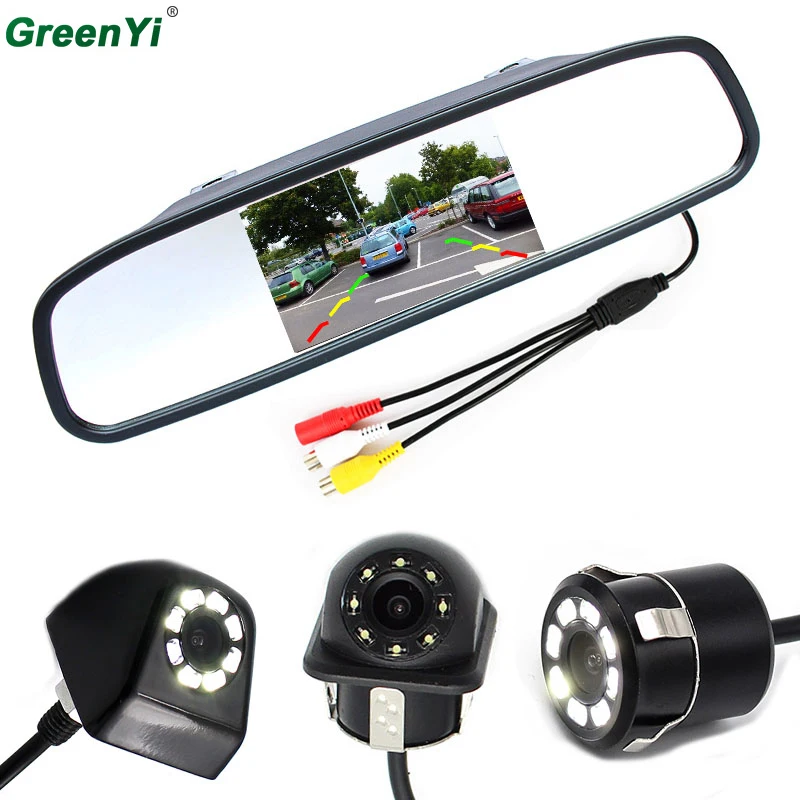 

Car HD Video Auto Parking Monitor, LED Night Vision Reversing CCD Car Rear View Camera With 4.3 inch Car Rearview Mirror Monitor