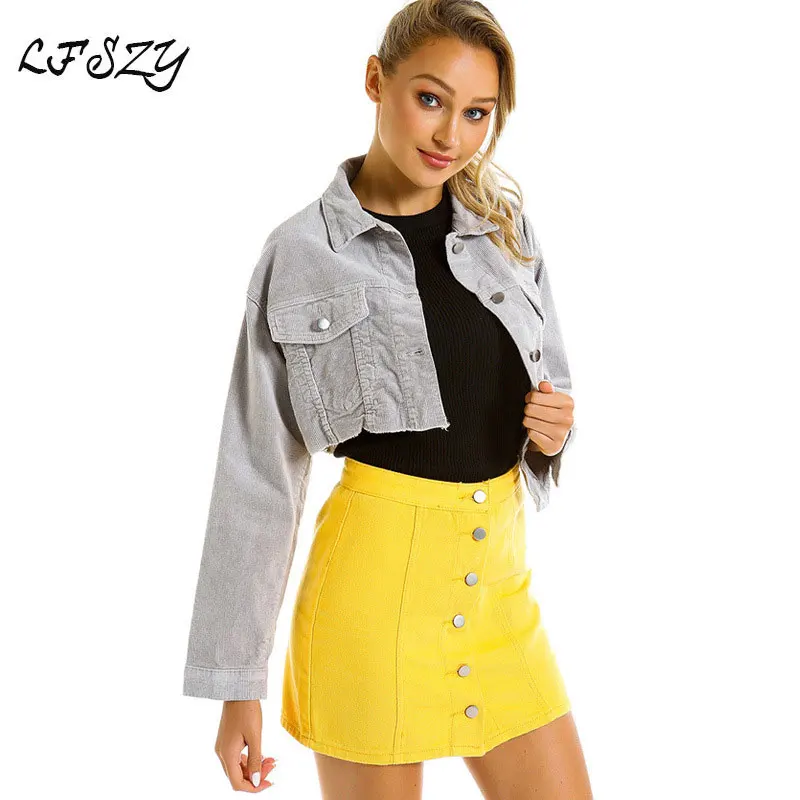 

Women's Jacket 2019 New Women's Modis Corduroy Jacket Loose Grey Short Jacket Size S M L XL