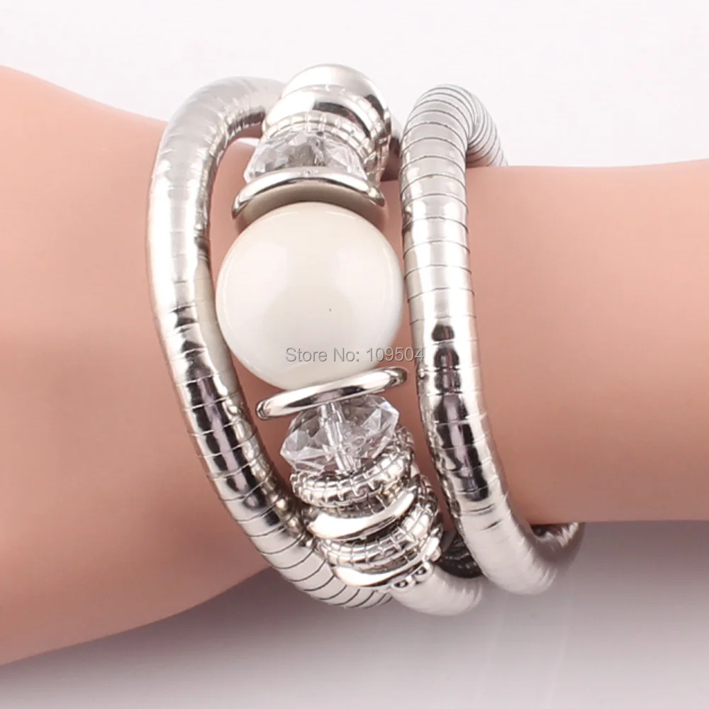 Natural Stone Beads Charms Snake Bracelet Pearl Adjustable Bangle