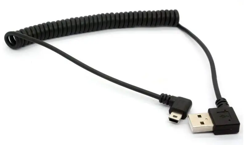 

LBSC Coiled Mini USB Cable, 90 Degree Spring USB 2.0 to Mini USB Cable Cord, Right Angle Charging and Sygn Mini USB Adapter Lead