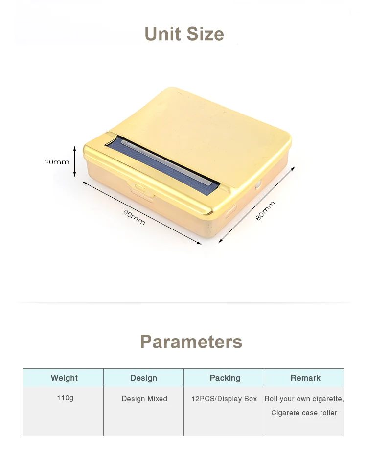 Золотая металлическая сигаретная Роликовая Коробка гаджеты для мужчин чехол для хранения 70 мм рулонной бумаги табачная машина аксессуары для курения подарок для мужчин