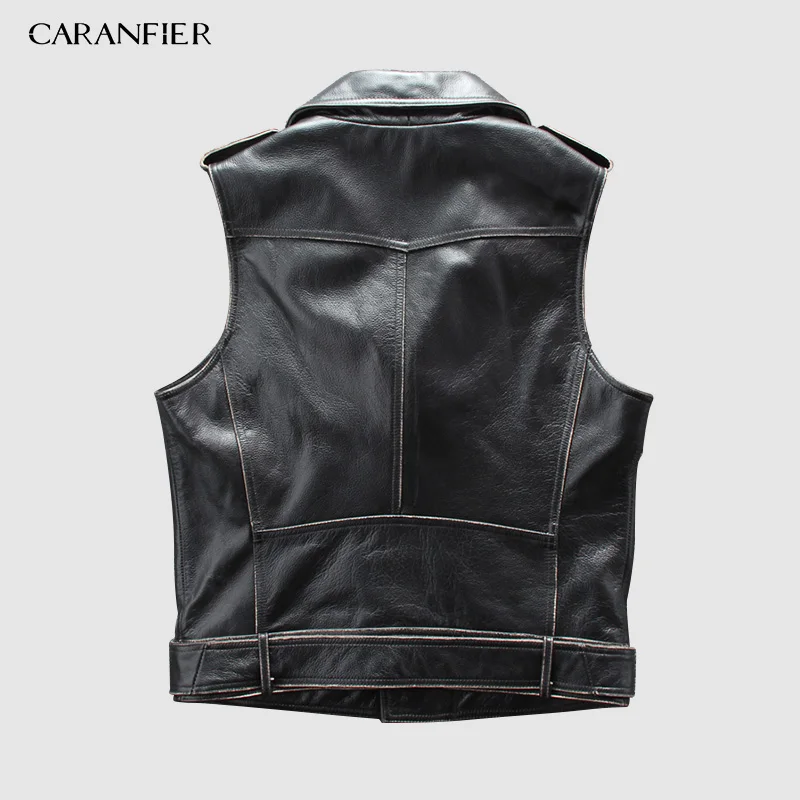 Мужской мотоциклетный жилет CARANFIER 100% из воловьей кожи брендовый Байкерский без