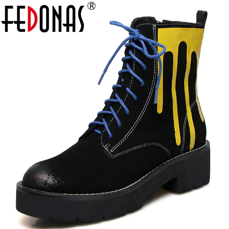 

FEDONAS New Brand Women Short Motorcycle Boots Corss-tied Cow Suede Ankle Boots Punk Rock Dancing Shoes Woman High Heels Boots