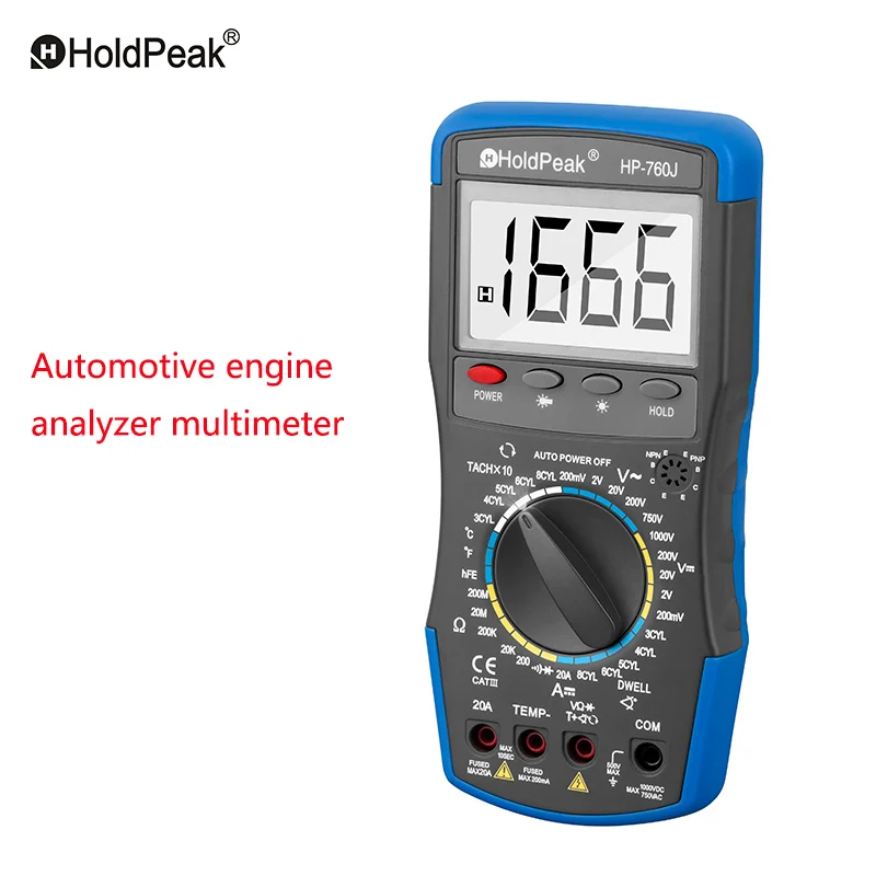 HoldPeak HP-760J rango Manual DC AC voltaje amperios multímetro Digital medidor automóvil motor Analizador de resistencia probador - 1