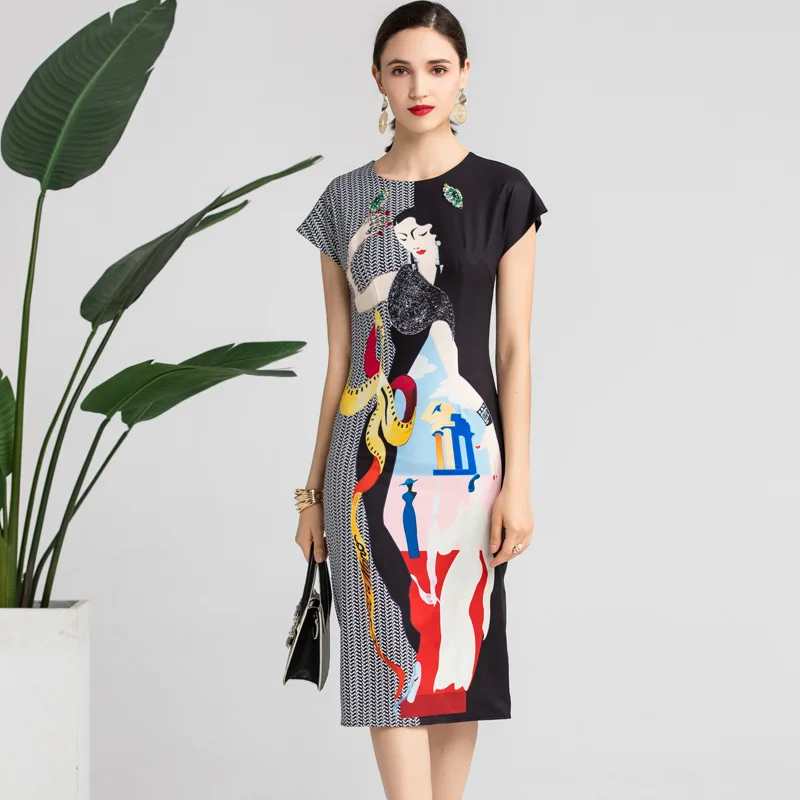 

Women's elegant pencil dress 2019 summer brand new design diamonds dress A215