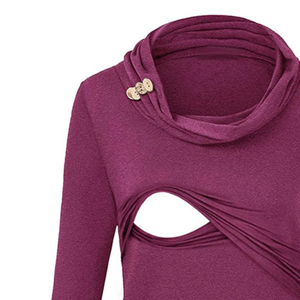 LONSANT блузка для беременных женские топы с воротником-хомутом для кормящих матерей свитера для грудного вскармливания одноцветная блузка зимняя рубашка