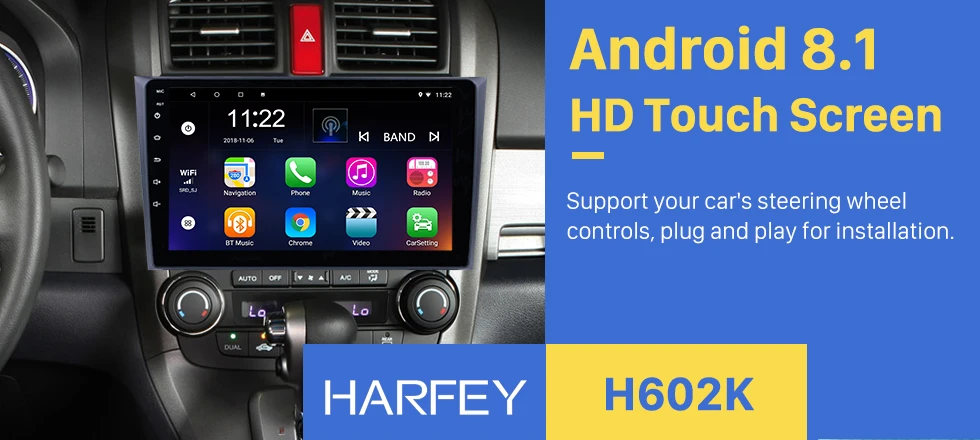 Perfect Clearance Harfey GPS 2Din 9" Android 6.0/8.1 Car Radio For 2006-2008 2009 2010 2011 Honda CRV HD 1080P Multimedia Player Stereo 1