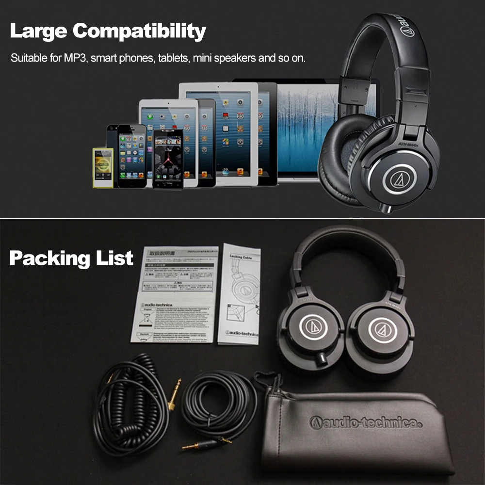 Audio-Technica ATH-M40x профессиональные мониторные наушники Накладные наушники HiFi складные наушники ж/съемные кабели музыка