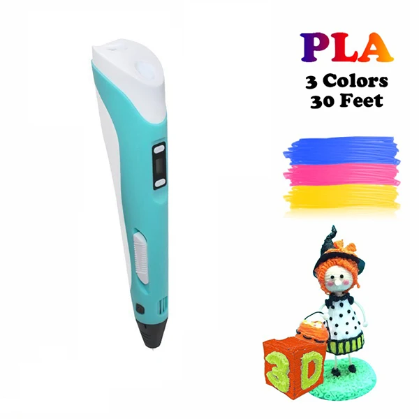 Dikale 3D Ручка светодиодный экран 2-го поколения 3d принтер Ручка для рисования ручка 1,75 мм PLA подарок на день рождения для детей - Цвет: Blue3m3color