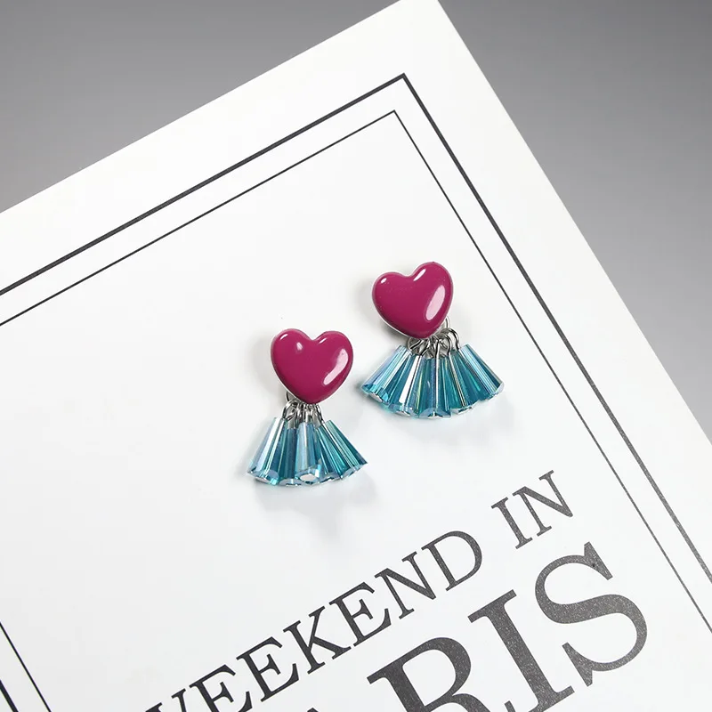 

Beautiful Red Heart Blue CZ 925 Sterling Silver Dangling Earrings