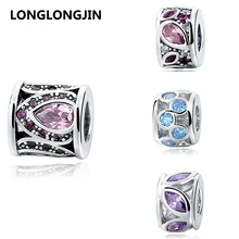 Luxury 925 Sterling Silver Pave Clear Crystal Charm Beads Fit Pandora Bangle Bracelet Authentic DIY Fine Jewelry For Women Gifts