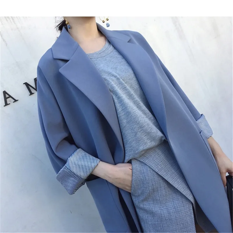 Mode Mince Manteau Kw048 Mi Haze Rétro Avec Hiver Femme Automne longue Manteaux Tranchée kahki Femmes Ceinture Solide Dame Nouvelle Blue Kulazopper qZwfxvtw