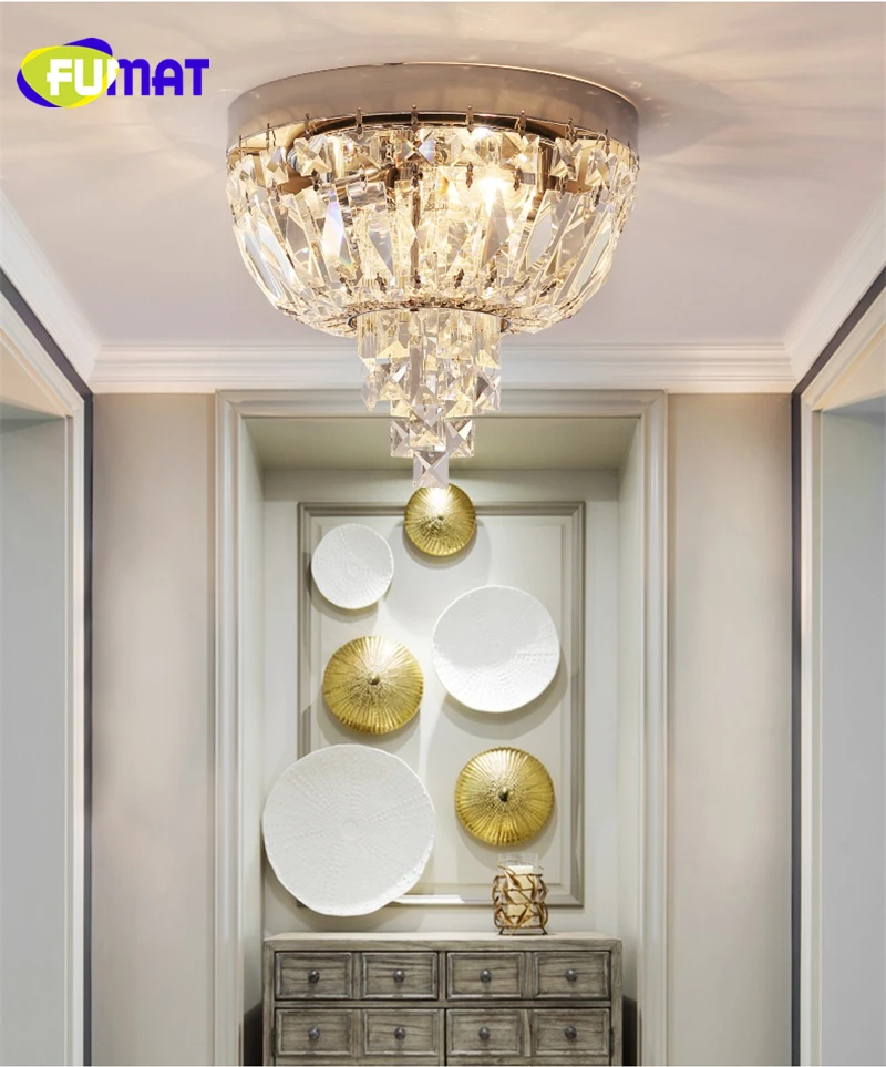 Dia25cm FUMAT Crystal K9 LED Ceiling Lamps Chandelier Lighting Lights Stainless Steel Round Base E14 Modern European Style Plafondlamp